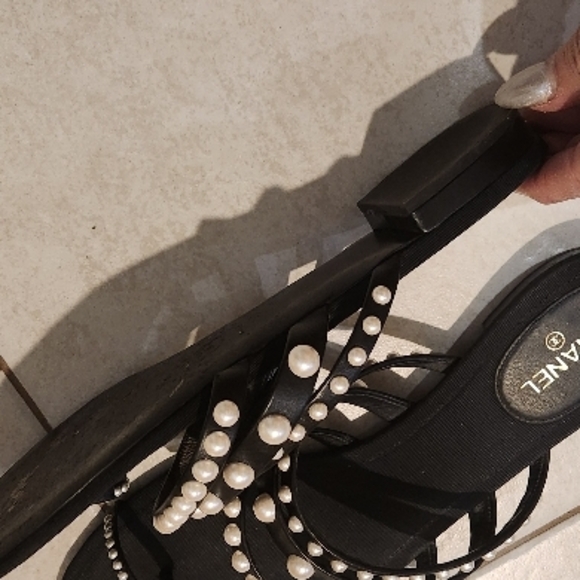 CHANEL Authentic Black Pearl and Bead Embellished Sandals - Picture 3 of 4